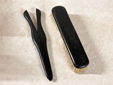 VINTAGE ANTIQUE EBONY WOOD GLOVE FINGER STRETCHER AND BRUSH FROM DRESSING TABLE picture