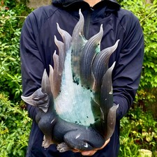 4LB  Natural Amethyst Geode Hand Carved Nine-tailed Fox Quartz Crystal Decor picture