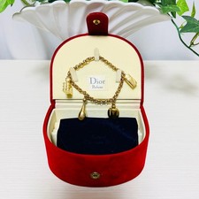 Dior Bracelet Perfume Bottle Bag Charm Gold Dior Women Rare w/Jewelry Box Used picture