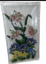 Pretty Vintage Fused Glass Platter Rectangle 14 Inch Peggy Karr Orchids picture