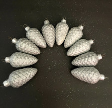 Vintage sparkle silver pine cones Christmas ornaments set of 10 picture