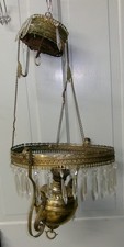 Antique Victorian Hanging Oil Lamp Frame Prisms - Repair Parts Restoration picture