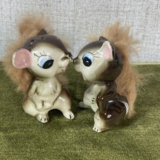 Vintage Anco Fluffy Fur Tail Squirrel Salt and Pepper Shakers Mid Century Kitsch picture