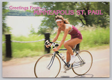 Postcard Minneapolis Minneapolis St Paul Beautiful Lady Riding Bicycle picture