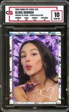 2025 Panini Pop Stars Sticker #121 Olivia Rodrigo ROOKIE CRACKED ICE CG 10 GEM picture