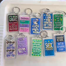 VTG 10 Novelty Slogan Keychains, Multicolor Plastic Detachable Keyrings picture