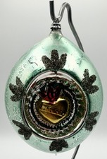 Vtg West Germany 6” Jumbo Heart Reflector Indent Glass Christmas Drop Ornament picture