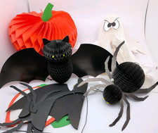 LOT OF 7: Vintage Beistle HONEYCOMB Halloween Decor Spider Bat Ghost Pumpkin picture