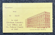 Vintage Ticket to Abraham Lincoln's Law Office, Downtown Springfield, Illinois picture
