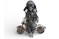 Handmade Gothic Teddy Crow Art Doll w/ Motorcycle OOAK Sawdust Filled picture