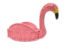 Pink Flamingo Wicker Look Resin Basket 11 H x 16 L x 7 W - NWOT picture