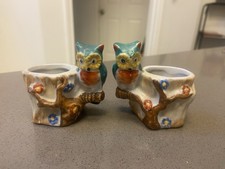 Two Vintage Antique Owl Tooth Pick Holder Occupied Japan 2.5”T picture