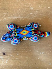 Vintage Huichol Beaded Art Lizard Rainbow Colors Mexican Gecko  picture