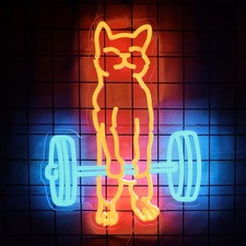 Cat Do Gym Neon Sign for Home Gym Decor Cat Lifting Weight Funny Lighting Sign L picture