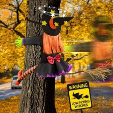 Halloween Decorations Outdoor Crashing Witch: 44'' Flying Crashed Witches Hangin picture