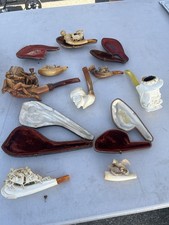 Lot Of Eight Antique Hand carved Meerscham Pipes. picture