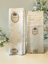 Vtg Pure Irish Linen Double Damask Tablecloth & 6 Napkins Chrysanthemum NOS picture