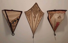 Vintage Handcrafted Set of 3 Moroccan Folk Art Sconces Triangular Goat Hide  picture