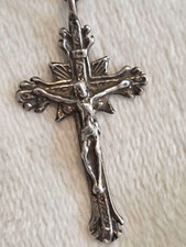 Vintage Sterling Silver Italy Crucifix Pendant Necklace 925 Sunburst Cross picture