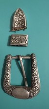 Vintage Sterling Silver 3-Pc Western Belt Buckle Set Floral Tooled 20g picture
