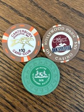 VHTF Lot of (3) $10 Horse Racing Casino Chips - California, Illinois & Minnesota picture