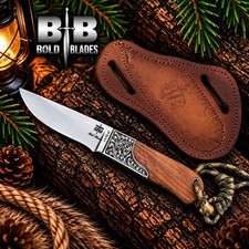 Custom handmade engraved knife olivewwod handle 440c steel blade picture