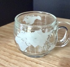 VINTAGE 1970's Nestle Nescafe WORLD GLOBE Etched Glass Coffee Mug Cup picture