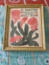 El Maestro Mexico 1922 Cactus Art Print 8x10 Gold Frame Mexican Folk Decor picture
