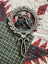 Vintage FLORIDA TRIVET SOUVENIR Metal State Shape + Palm Tree picture