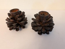 (2) Cast Metal Pinecone Taper Candle Holders 2.5