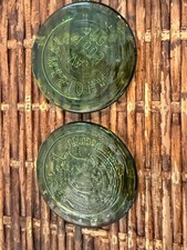 Vintage Jamestown VA Glass Coasters Green Paperweight Set of 2 picture