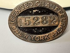 Antique New York Chauffeur License Badge 1913, NYC Collar Pin #45282 picture