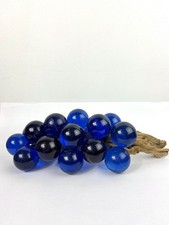 Vintage Lucite acrylic grape cluster features royal blue grapes on Wood Stem picture