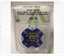 BTCC Mint 2016 10,000 Bits Non-Casino Chip ANACS MS 70 unpeeled loaded .01 rare picture