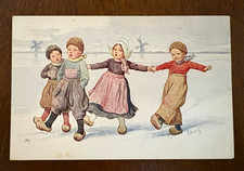 Artist K. Feiertag Vintage Postcard Dutch Children Winter BKWI 515-4 Unposted picture