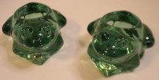 Vintage Pair Indiana Glass Green Frog Votive Candle Holders Heavy Made in USA picture