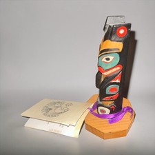 Alaska Black Diamond Hand Carved Killer Whale Totem Pole Yellow Cedar w/ Story picture