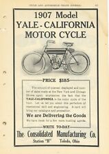 1907 Yale California Motorcycle Ad: Consolidated Mfg. Co. Toledo, Ohio picture