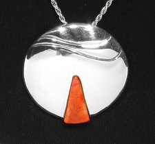 Large Vintage 1983 Signed Navajo 925 Silver Natural Spiny Oyster Pendant Brooch picture