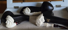 Vintage Block Meerschaum Unsmoked Carved Pipe With Hard Case LOT OF 3       #  1 picture