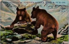 1910 MINNEAPOLIS Minnesota Advertising Postcard NORTHWESTERN HIDE & FUR CO Bears picture