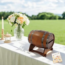 Vintage Color Barrel-shaped Pinewood Wedding Card Box Wedding Card Box with Base picture