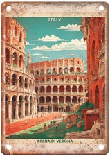 Veronas Roman Arena and Historic Center Italy Retro Poster Metal Sign T3218 picture