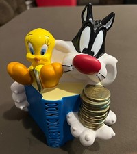 Vintage 1998 Warner Brothers Sylvester and Tweety Coin Bank Blue new never used picture