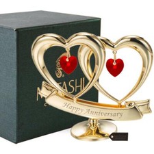 Matashi 24K Gold Anniversary Double Heart Table Ornament with Red Crystal Accent picture