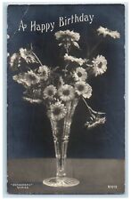 c1910's Happy Birthday Flowers Vase Still Life RPPC Photo Rotograph Postcard picture