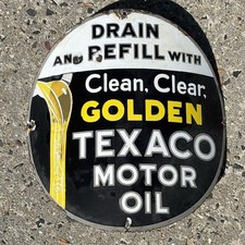 Authentic Original Porcelain Golden Texaco Curved Gas Oil Pump Plate Sign 15” picture
