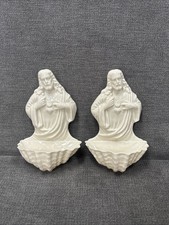 2 Belleek Ireland Porcelain Vintage Holy Water Font Basins Sacred Heart of Jesus picture