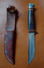 Vintage KA-BAR Hunting Knife Stacked Leather Handle 1950s 1960s With Sheath picture