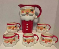 VTG  1964 HOLT HOWARD WINKING SANTA PITCHER & MUGS SET/HAND PAINTED - JAPAN picture